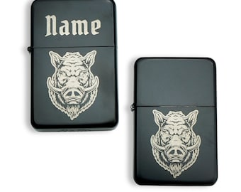Graviertes Benzinfeuerzeug ''Wildschwein'', personalisiertes Feuerzeug mit Name, Benzin Metall Feuerzeug, Weihnachtsgeschenk für Männer