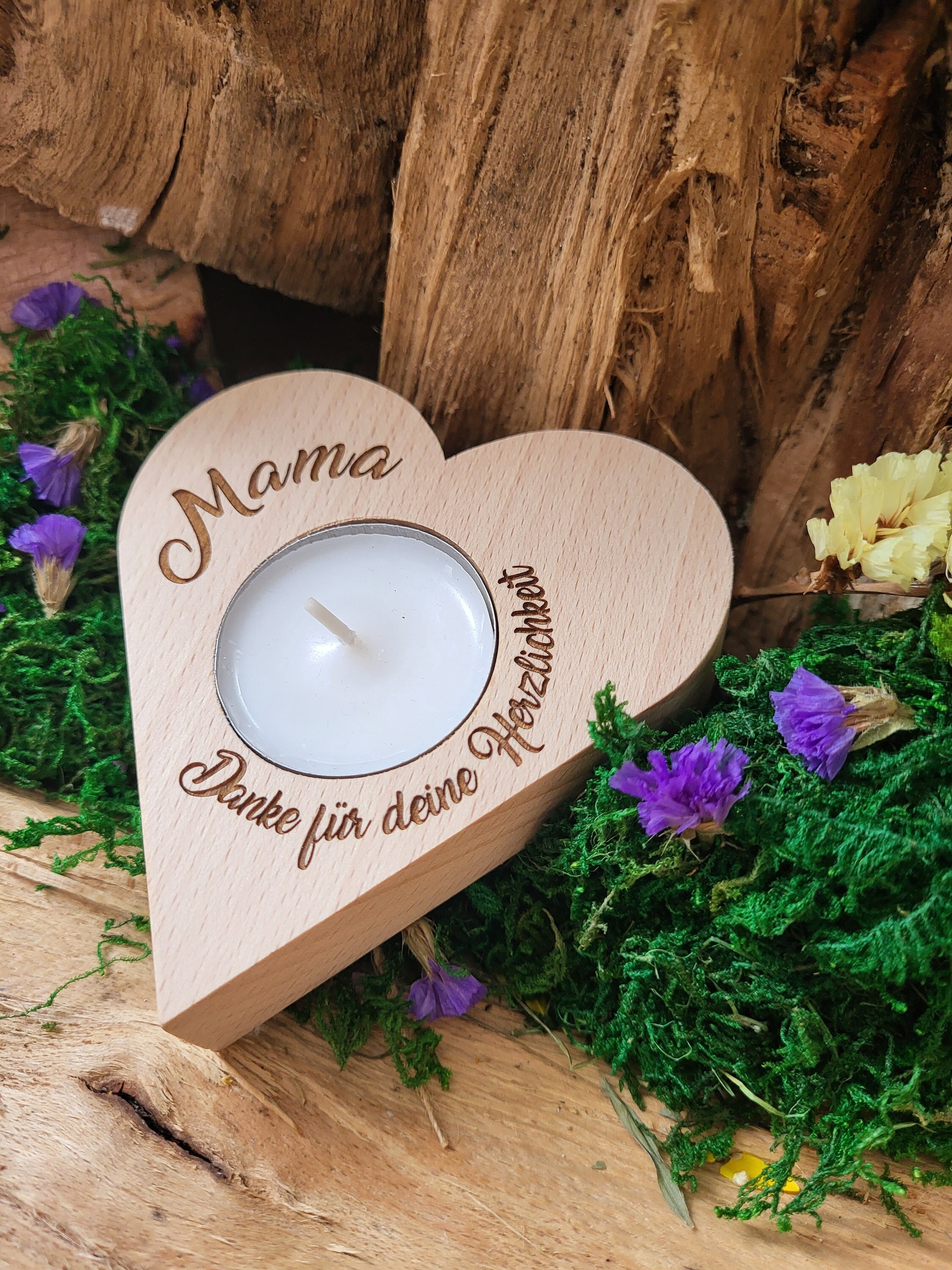 Muttertagsgeschenk: Teelichthalter Mit Gravur | Spruch: 'Glück Ist Eine Mama, Wie Dich Zu Haben' | Personalisierbar Mit Eigenem Text