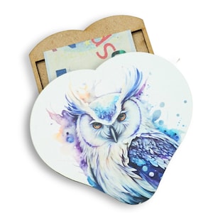 Geldgeschenk &#39;&#39;Eule&#39;&#39; Herz aus Holz zum aufschieben, Motiv Eule,Geschenkidee, DIY Geldgeschenk , Geschenkverpackung
