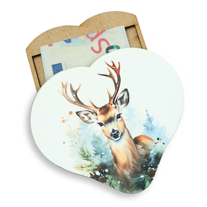 Geldgeschenk &#39;&#39;Rehbock&#39;&#39; Herz aus Holz zum aufschieben, Motiv Fuchs,Geschenkidee, DIY Geldgeschenk , Geschenkverpackung