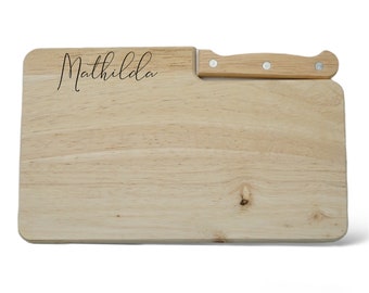 Frühstücksbrettchen 'hirschfamilie' Inkl. Messer Und Name, Personalisiertes Holzbrett, Individuelles Kleines Brotzeitbrett