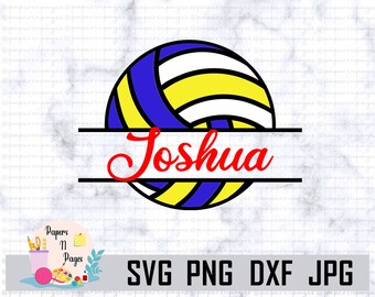 以下が含まれることがあります： 中央に赤い文字で「Joshua」と書かれた青と黄色のバレーボール