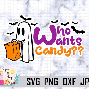 Wer will Candy SVG, niedlicher Geist, der Süßigkeiten für Halloween verteilt. Digitale Datei download, Halloween Süßigkeiten SVG