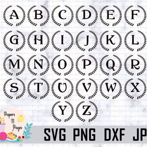 Laurel Monogram SVG/DXF/PNG, Wreath Alphabet Svg, Digital Download for Cricut, Silhouette, 26 individual files svg/dxf/png, Initial Monogram