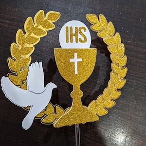 Kommunion Kelch mit Taube SVG, Heilige Kommunion Kuchen Topper, Heiliger Geist SVG, Vektor geschnitten Dateien, Kommunion SVG