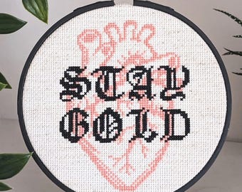 Stay Gold - Heart Traditional Tattoo - Cross Stitch Pattern - PDF Download