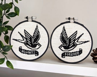 Always & Forever Swallows - Cross Stitch - 2 Pattern Bundle - PDF Download - Traditional Tattoo Style