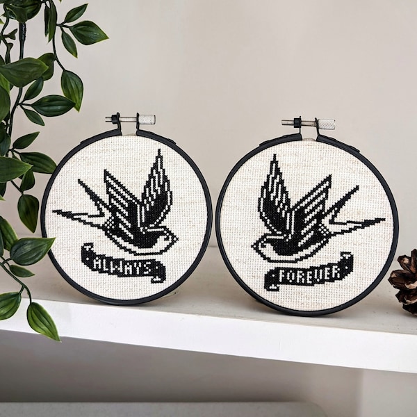 Always & Forever Swallows - Cross Stitch - 2 Pattern Bundle - PDF Download - Traditional Tattoo Style