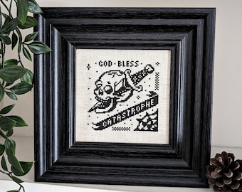 God Bless Catastrophe - Cross Stitch Pattern - PDF Download - Alkaline Trio, Traditional Tattoo Style