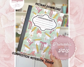 Preppy Composition Notebook Cover PNG | Coquette Composition Notebook Printable | Back to School PNG | Composition Book | Teacher PNG