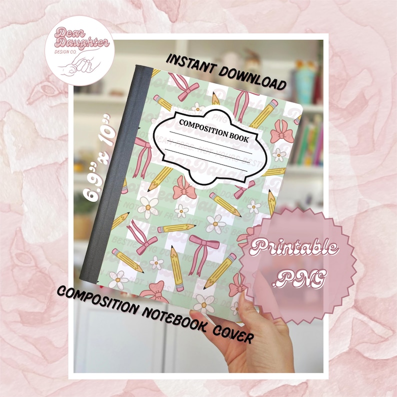 Preppy Composition Note Preppy Composition Notebook Cover PNG | Coquette Composition Notebook ...