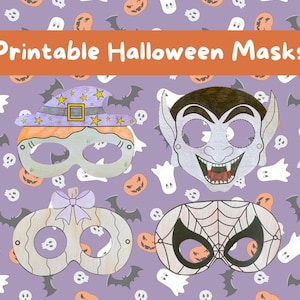 16 Printable Halloween Masks: Jack-o-Lantern, Witch, Mummy, Apple, Orange, Cutesy Ghost, Vampire, Skeleton, Frankenstein, Mask Template