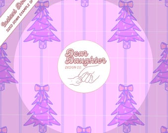 Pink Christmas Tree Pattern | Coquette Christmas Seamless Pattern | Coquette Christmas Bow Design | Pink Christmas Fabric Pattern | Coquette