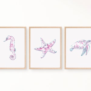 Ocean Nursery Prints • Under the Sea Nursery Wall Art • Pink Girls Room Decor • Sea Animals Nursery Print • Sea Watercolour Ocean Animal Art