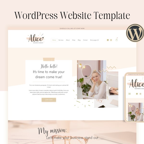Alice | WordPress-Website-Vorlage | Elementor Pro-Vorlagen-Kit | Feminine WordPress-Website
