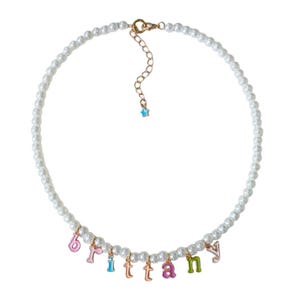 Personalized Charm Necklace • Gift for Her • Pearl Necklace • Customized Name Charms