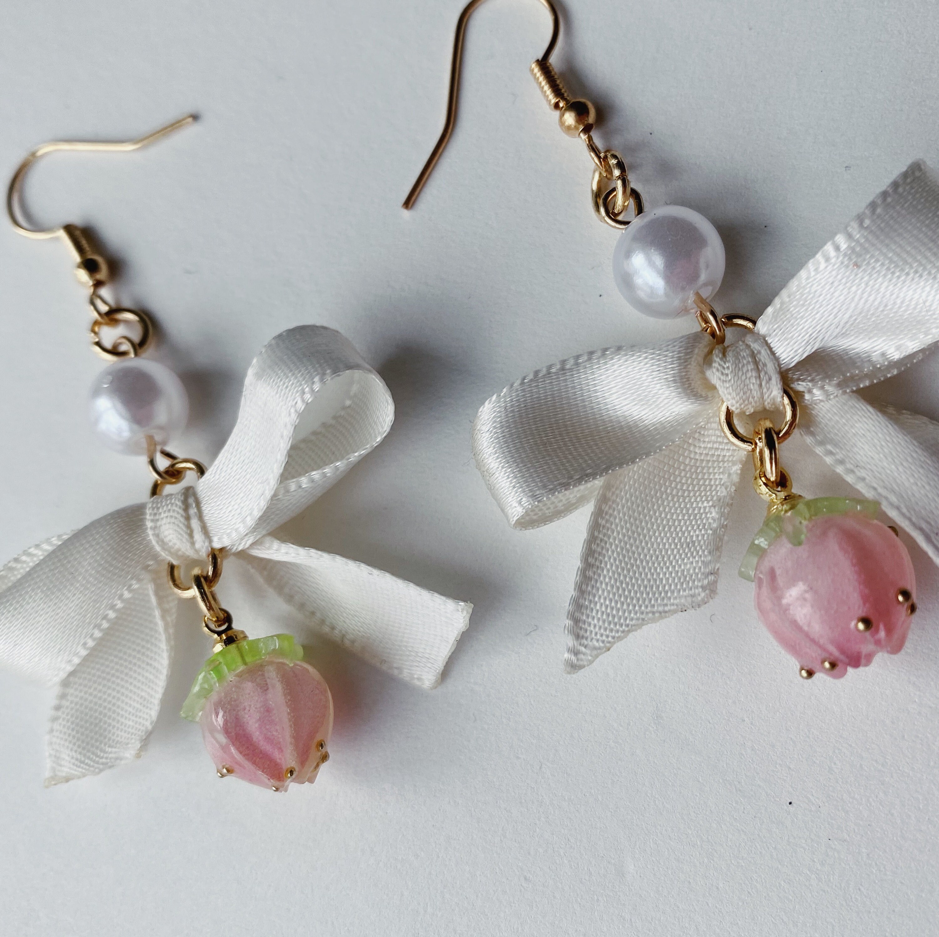 Cute Pink Bow Earrings , Kawaii Jewelry , Cute Jewelry - 14k gold plated