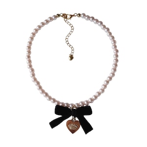 Juicy Couture Pearl Charm Necklace • Pink Pearls • Juicy Couture Gold Charm • Black Bow • Date Night • Gift for Her