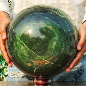 260MM Green Nephrite Jade Sphere: Healing Crystal Showpiece