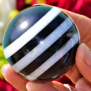 Black Tourmaline & White Quartz Sphere: Chakra Alignment Meditation Decor (50MM)