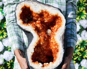 Polished Charming Huge 450MM Natural Orange Citrine Quartz Geode Cave Cluster Healing Metaphysical Chakra Balancing