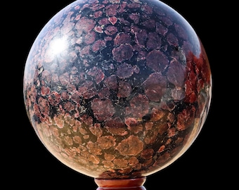 Esfera de cristal de turmalina con granate de 190 mm, piedra metafísica