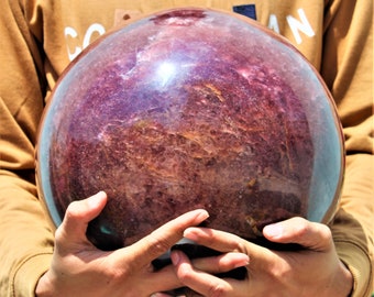 Polished Huge 23CM/30.8KG Red Strawberry Quartz Crystal Healing Chakras Charged Stone Hand Carved Sphere Decorative Gift Ball Globe