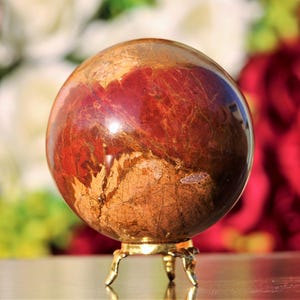 Polished 85MM Red Brecciated Jasper Crystal Sphere Metaphysical Stone Aura Chakra Crystal Healing Charged Meditation Gemstone Gift Ball