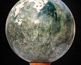 Large Green Moss Agate Sphere: Metaphysical Crystal Showpiece (200MM)