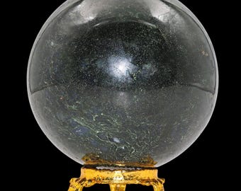 Large Green Moss Agate Sphere: Metaphysical Crystal Showpiece (70MM)