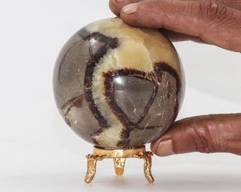 Esfera de piedra preciosa septaria amarilla pulida, bola de cristal grande, regalo