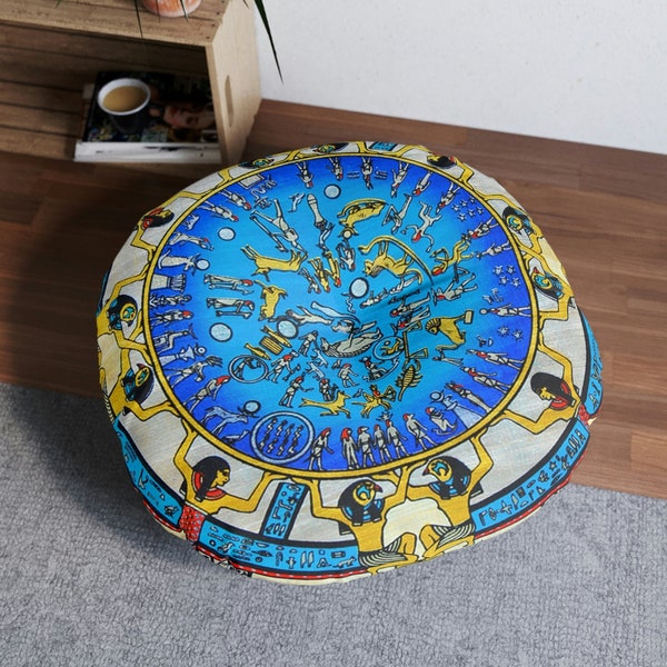 Meditation Cushion Egyptian Revival Ancient Egypt Round Cushion Hermetic Ancient Egyptian Goddess Wiccan Decor Golden Dawn Dendera Zodiac