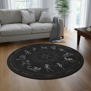 Zodiac Wheel Round Carpet Astrology Chart Pendulum Zodiac Chart Witchy Decor Esoteric Wiccan Decor Gothic Home Decor Cute Rug Pagan Gifts