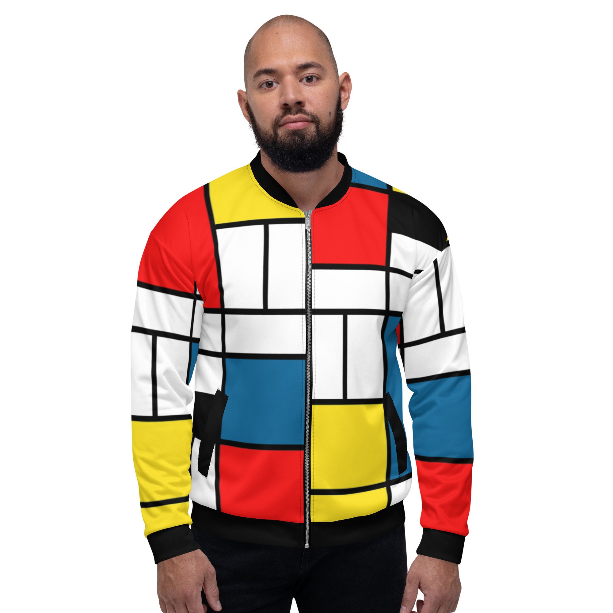 Mondrian Color Block Bomber Jacket New Wave Fleece Jacket