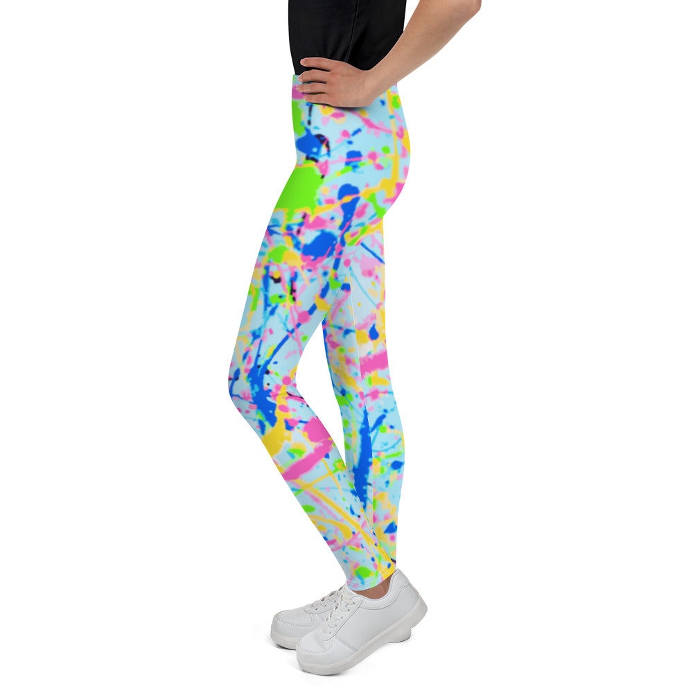 Kids Leggings Neon Paint Splatter Tights 80s Clothing Baby