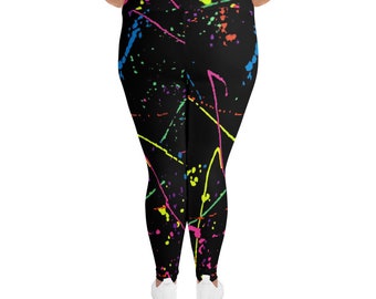 Spandex Leggings 80s Neon Tights 80s Clothing Neon Paint Splatter