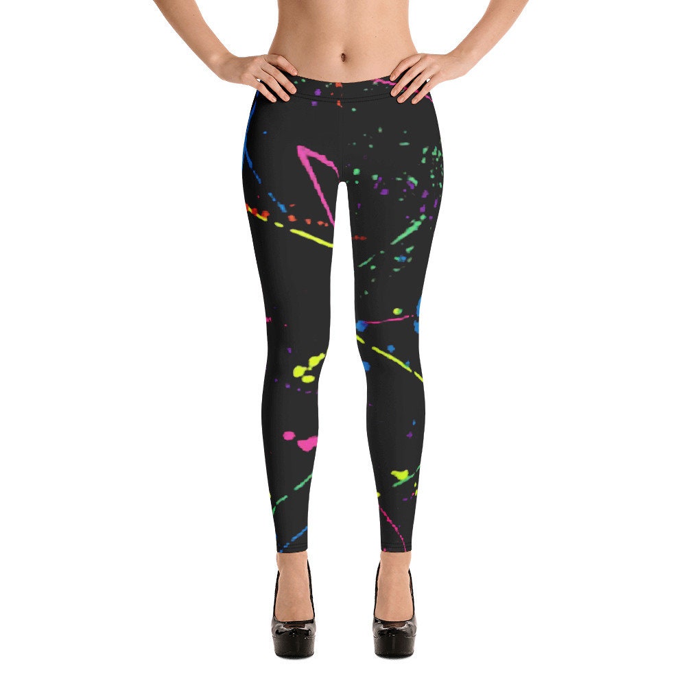 80s Clothing Neon Paint Splatter Yoga Leggings Yoga Tights Rainbow
