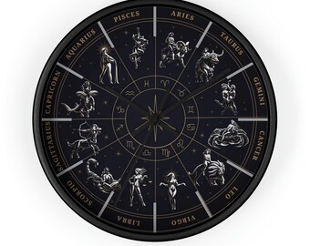 Esoteric Unique Wall Clock Wooden Clock Modern Wall Clock Wood Wall Clock Zodiac Wiccan Decor Aries Gifts Aquarius Gifts Pisces Gift Libra