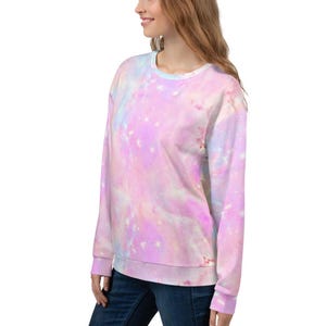 Galaxy Print Fleece Pullover Pastel Goth Oversized Sweater Unicorn Sweatshirt Fairy Kei Rainbow Sweater Kawaii Shirt Harajuku Soft Grunge image 4