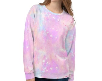Galaxy Print Fleece Pullover Pastel Goth Oversized Sweater Unicorn Sweatshirt Fairy Kei Rainbow Sweater Kawaii Shirt Harajuku Soft Grunge