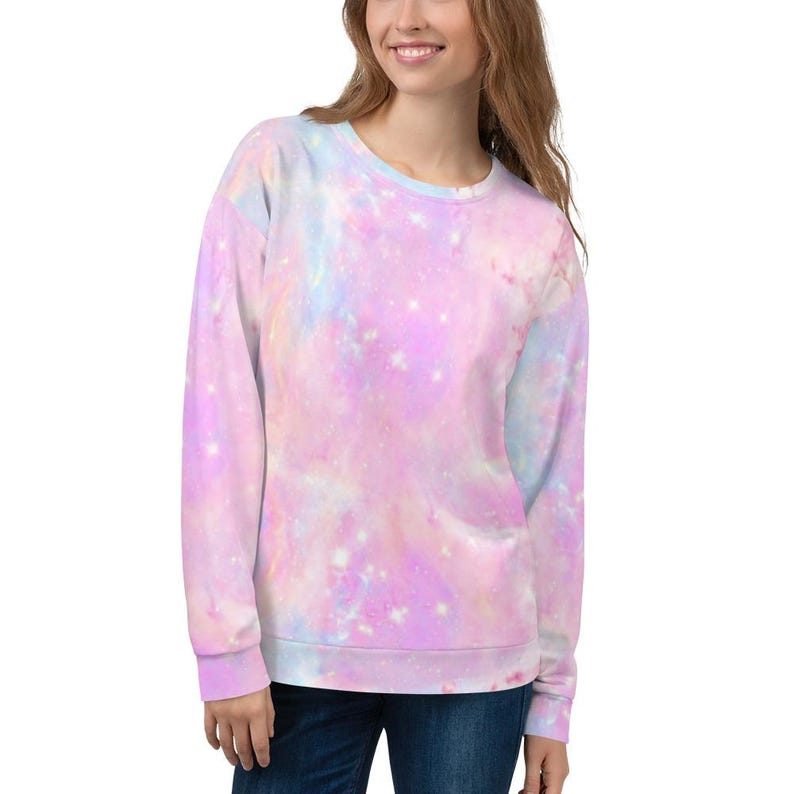 Galaxy Print Fleece Pullover Pastel Goth Oversized Sweater Unicorn Sweatshirt Fairy Kei Rainbow Sweater Kawaii Shirt Harajuku Soft Grunge image 1