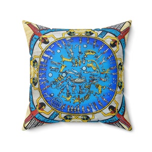 Dendera Zodiac Signs Pillow Egyptian Revival Accent Pillow Throw Pillow Ancient Egypt Egyptian Goddess Wiccan Decor Esoteric Occult Decor