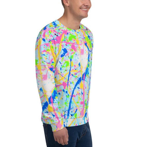 Paint Splatter Crew Neck Sweatshirt Retro Jumper Fleece Paint Splatter Crew Neck Sweatshirt Retro Jumper Fleece