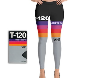 VHS Tapes Retrowave Festival Pants Festival Leggings Yoga Pants Cyber Goth Punk Pants Printed Tights 80s Vaporwave Cassette Tapes Cyberpunk