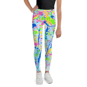 Kids Leggings Neon Paint Splatter Tights 80s Clothing Baby Leggings Rainbow Splatter Paint Dance Costume Vaporwave Aesthetic Clothing