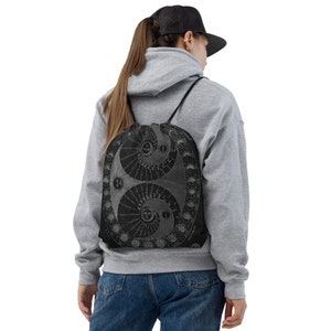Moon Calendar Drawstring Backpack Women Vintage Backpack Men Small Backpack Hermetic Rosicrucian Alchemist Occult Art As Above So Below