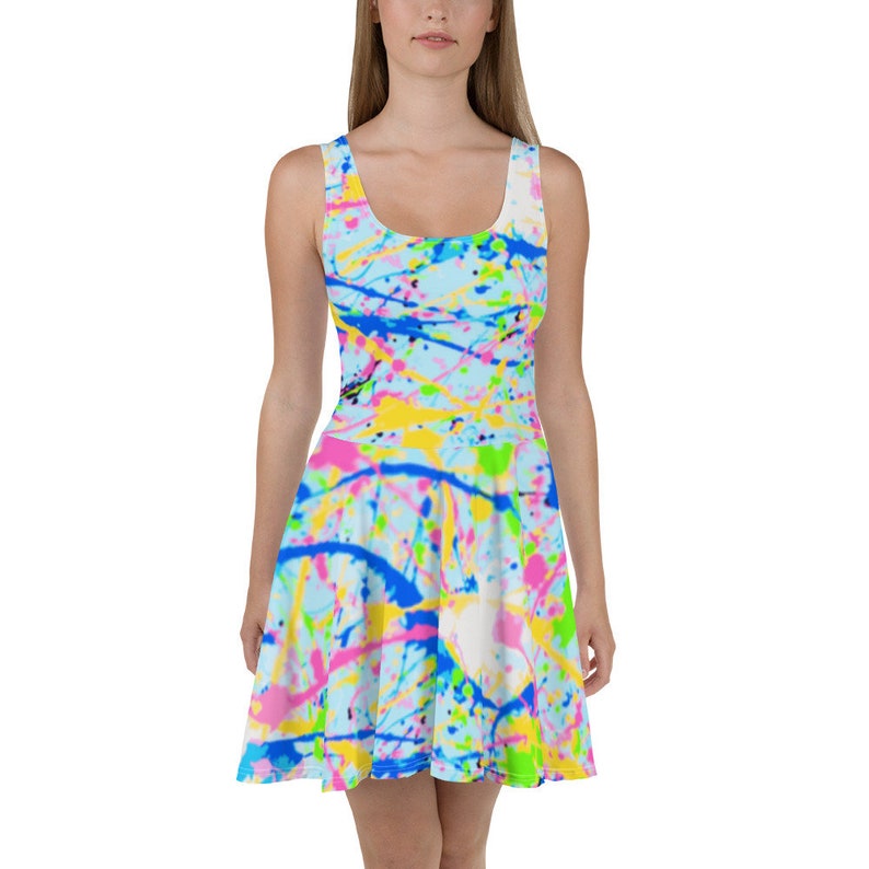 80s Vintage Dresses | Casual to Party Dresses     Rainbow Dress Skater Dress Skater Skirt Paint Splatter Circle Skirt Splatter Paint Rainbow Skirt Festival Dress Festival Skirt 80s Clothing  AT vintagedancer.com