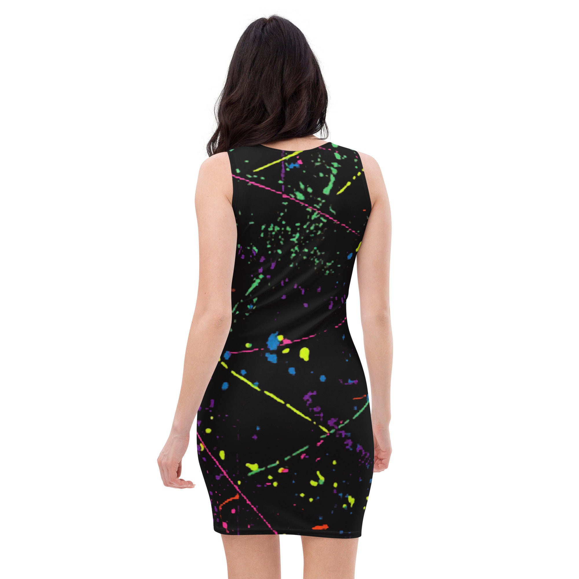Rainbow Dress Splatter Paint Splatter Bodycon Dress Rainbow Etsy