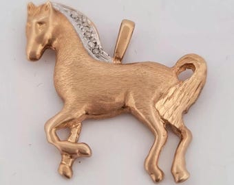Pendant Diamond 14K Yellow Gold Horse Equestrian Jewelry Estate