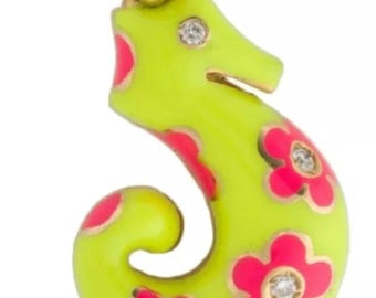 Aaron Basha 18k Gold Seahorse Diamond Enamel  Pendant Charm-Estate Jewelry 7.2g